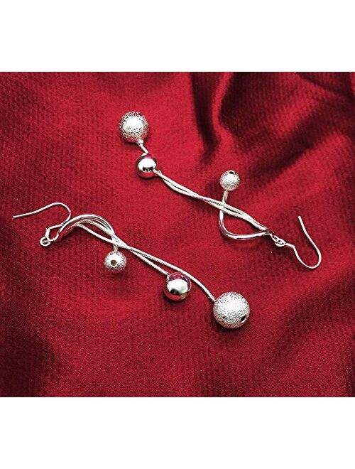 Comelyjewel 1pair Silver Earring Jewellery Woman Bohemian Style Sparkling Beads Long Pendant Ear Studs Dangle Lady Earring Lady Dress Accessories Love Gift Durable and Us