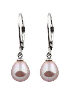 Splendid Pearls 925 Sterling Silver 8mm Genuine Pearls Freshwater Cultured Lever-back Dangle Earrings for Women