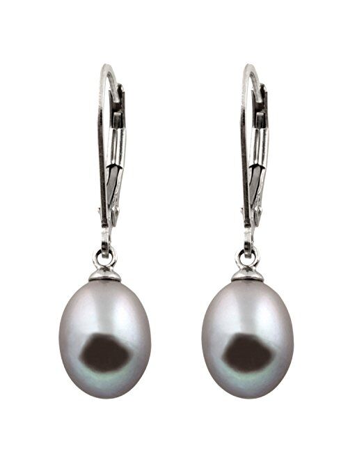 Splendid Pearls 925 Sterling Silver 8mm Genuine Pearls Freshwater Cultured Lever-back Dangle Earrings for Women