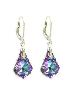 Vitrial Light Purple Sterling Silver Leverback Dangle Earrings made with Swarovski Crystal