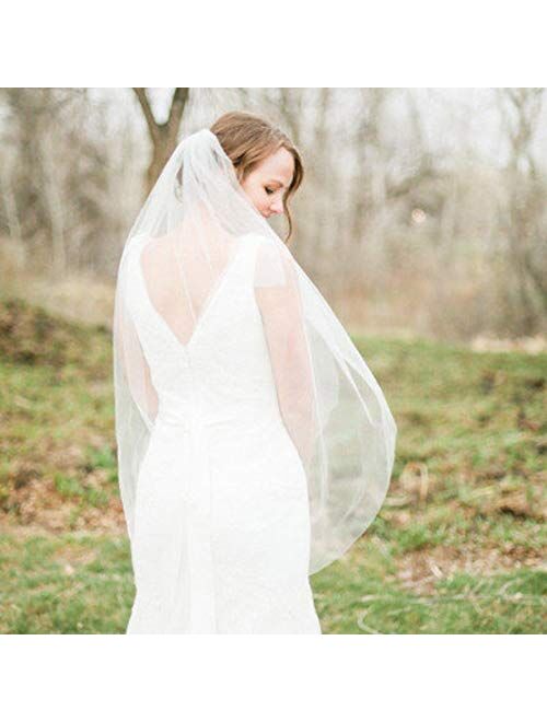 Fangsen Wedding Bridal Veil with Comb 1 Tier Bridal Fingertip veil