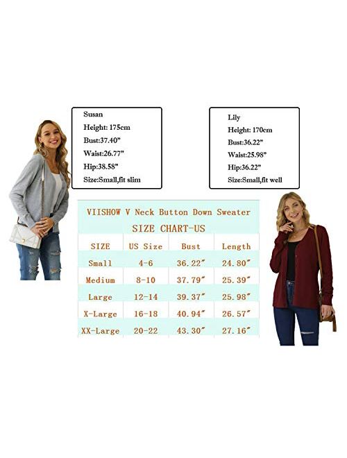 VIISHOW Women's V Neck Button Down Knitwear Long Sleeve Soft Basic Knit Cardigan Sweater