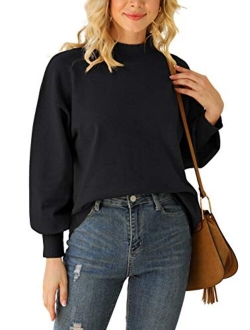 WEACZZY Women's Mock Neck Sweaters Drop Shoulder Long Sleeve Loose Pullover Knit Jumper