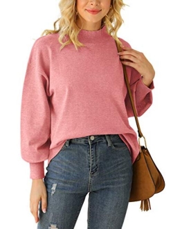 WEACZZY Women's Mock Neck Sweaters Drop Shoulder Long Sleeve Loose Pullover Knit Jumper