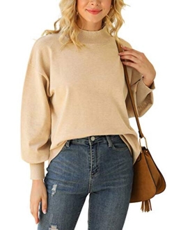 WEACZZY Women's Mock Neck Sweaters Drop Shoulder Long Sleeve Loose Pullover Knit Jumper