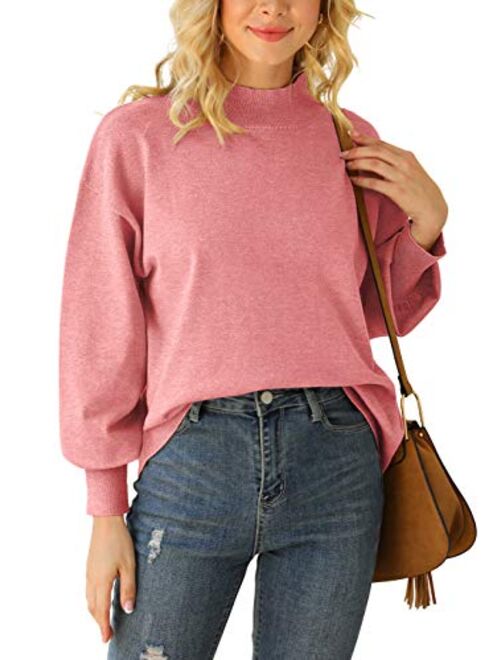 WEACZZY Women's Mock Neck Sweaters Drop Shoulder Long Sleeve Loose Pullover Knit Jumper