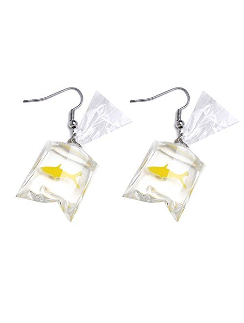 KISSFRIDAY Resin Goldfish Shape Fish Water Bag Hook Drop Earrings For Women And Girls