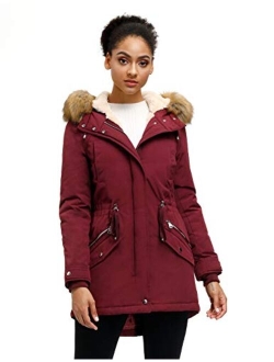 Royal Matrix Womens Mid Length Warm Winter Water-Resistant Sherpa Lined Parka Coat with Removable Faux Fur