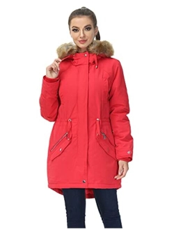 Royal Matrix Womens Mid Length Warm Winter Water-Resistant Sherpa Lined Parka Coat with Removable Faux Fur