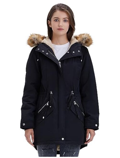 Royal Matrix Womens Mid Length Warm Winter Water-Resistant Sherpa Lined Parka Coat with Removable Faux Fur