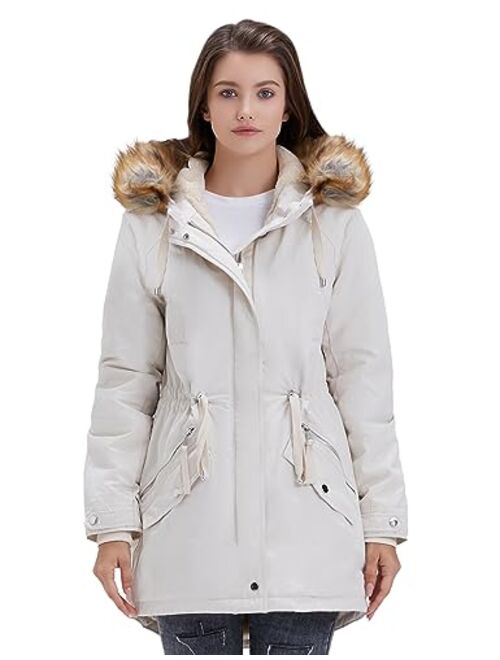 Royal Matrix Womens Mid Length Warm Winter Water-Resistant Sherpa Lined Parka Coat with Removable Faux Fur