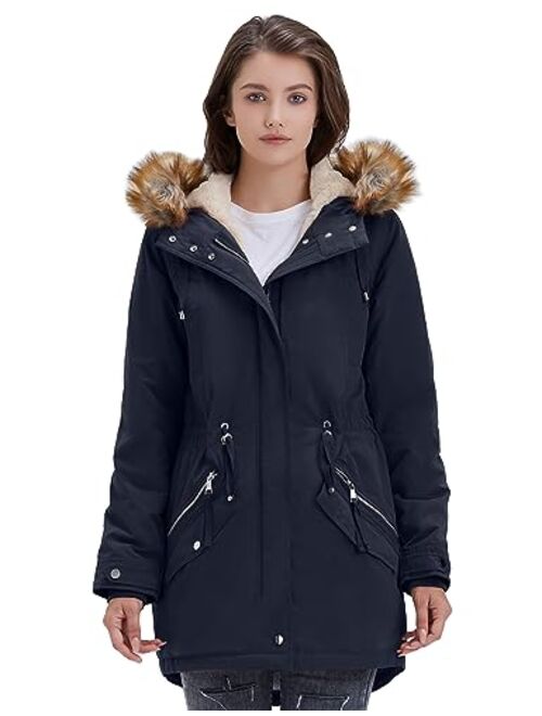 Royal Matrix Womens Mid Length Warm Winter Water-Resistant Sherpa Lined Parka Coat with Removable Faux Fur