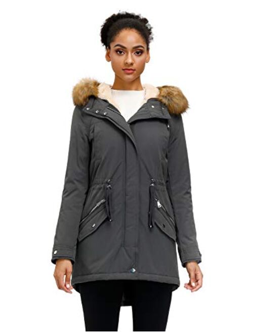 Royal Matrix Womens Mid Length Warm Winter Water-Resistant Sherpa Lined Parka Coat with Removable Faux Fur