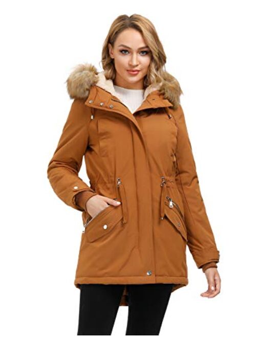 Royal Matrix Womens Mid Length Warm Winter Water-Resistant Sherpa Lined Parka Coat with Removable Faux Fur