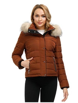 Royal Matrix Women's Hooded Puffer Coat Short Quilted Jacket Full Zip Warm Winter Thickened Coat, Regular & Petite Size