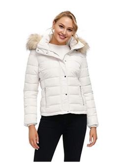 Royal Matrix Women's Hooded Puffer Coat Short Quilted Jacket Full Zip Warm Winter Thickened Coat, Regular & Petite Size