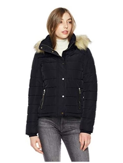 Royal Matrix Women's Hooded Puffer Coat Short Quilted Jacket Full Zip Warm Winter Thickened Coat, Regular & Petite Size