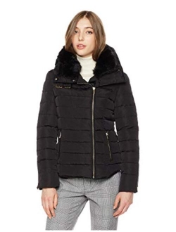 Royal Matrix Women's Hooded Puffer Coat Short Quilted Jacket Full Zip Warm Winter Thickened Coat, Regular & Petite Size