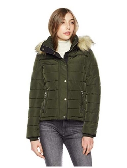 Royal Matrix Women's Hooded Puffer Coat Short Quilted Jacket Full Zip Warm Winter Thickened Coat, Regular & Petite Size