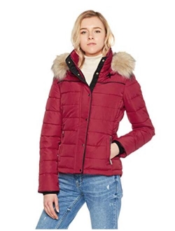 Royal Matrix Women's Hooded Puffer Coat Short Quilted Jacket Full Zip Warm Winter Thickened Coat, Regular & Petite Size