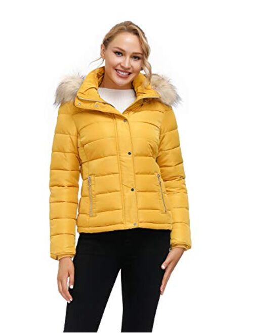 Royal Matrix Women's Hooded Puffer Coat Short Quilted Jacket Full Zip Warm Winter Thickened Coat, Regular & Petite Size