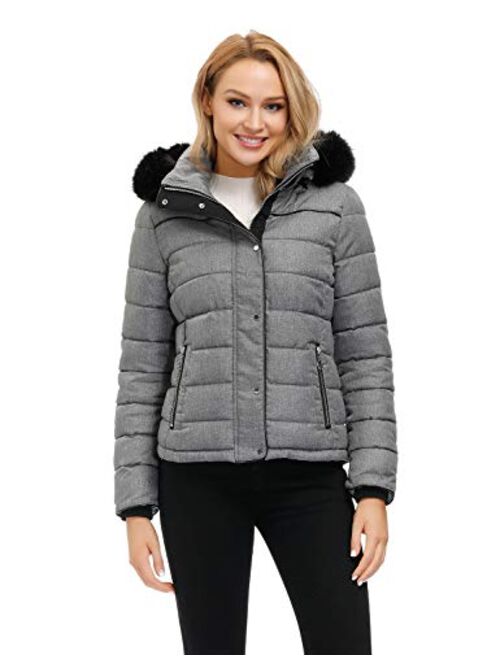 Royal Matrix Women's Hooded Puffer Coat Short Quilted Jacket Full Zip Warm Winter Thickened Coat, Regular & Petite Size