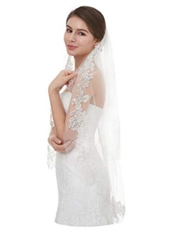 EllieHouse Women's Short Fingertip Length 1 Tier Lace Wedding Bridal Veil With Metal Comb L68