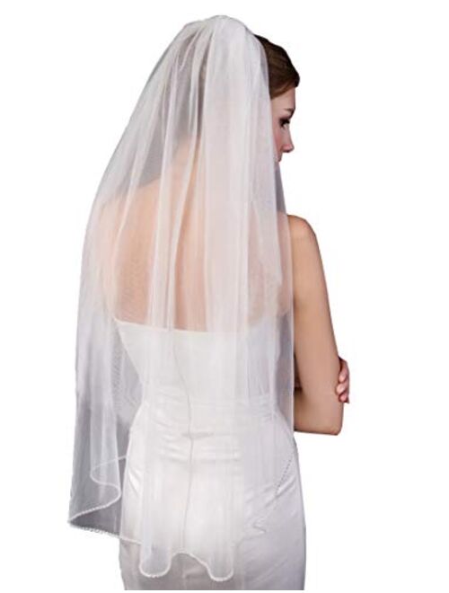 EllieHouse Women's Short Fingertip Length 1 Tier Lace Wedding Bridal Veil With Metal Comb L68