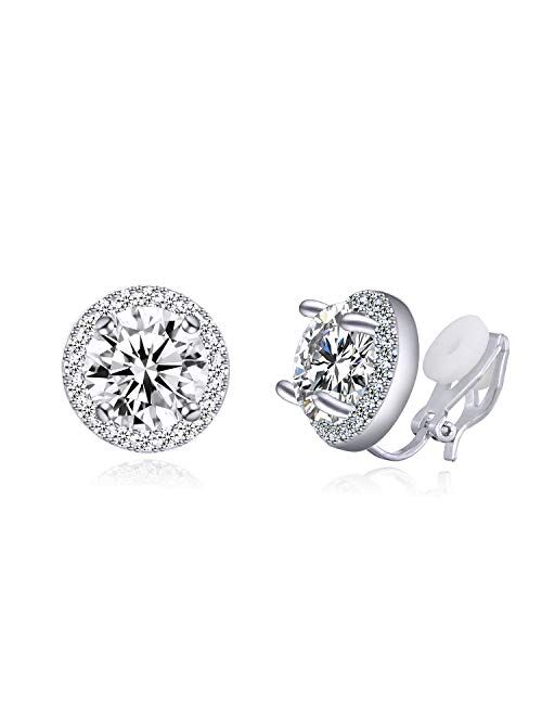 YOQUCOL Bright 8mm Cubic Zirconia Crystal Clip On Stud Round Non Pierced Earrings For Women Girls