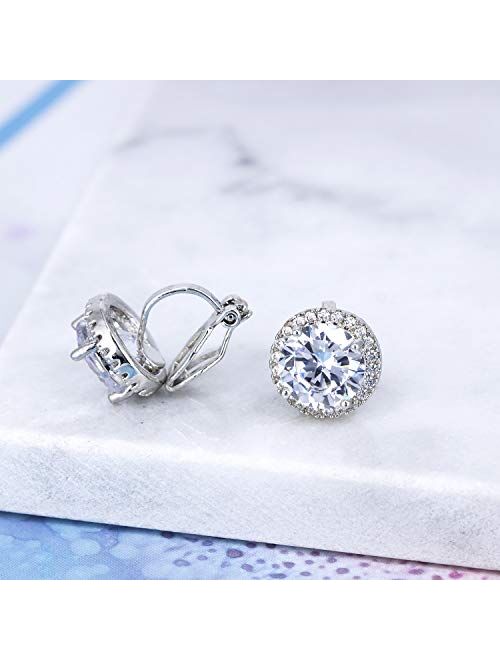 YOQUCOL Bright 8mm Cubic Zirconia Crystal Clip On Stud Round Non Pierced Earrings For Women Girls