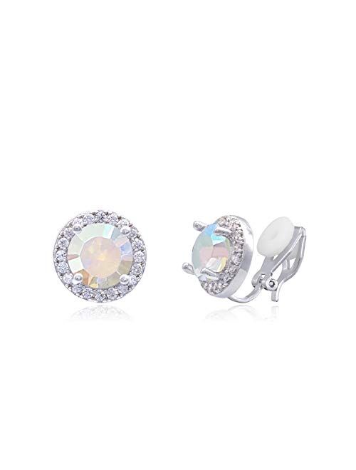 YOQUCOL Bright 8mm Cubic Zirconia Crystal Clip On Stud Round Non Pierced Earrings For Women Girls