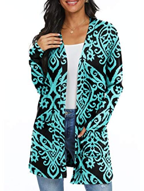 QIXING Women's Casual Leopard Printed Cardigans Long Sleeve Cover Up with Pockets