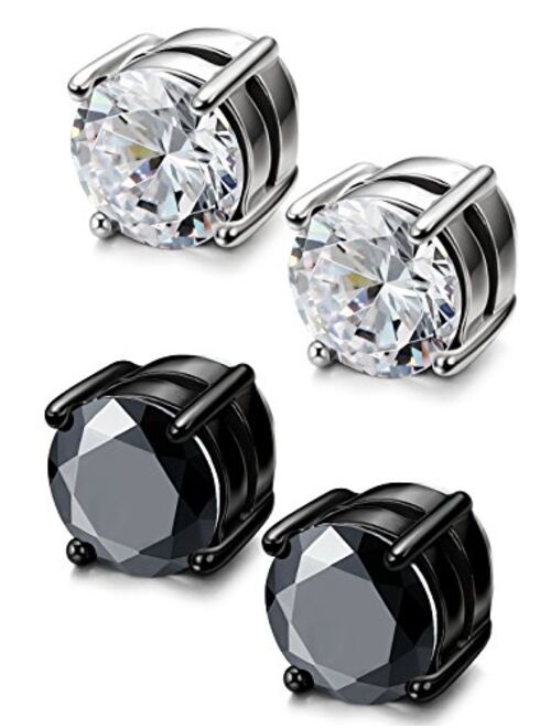 LOYALLOOK Stainless Steel Magnetic Stud Earrings for Men Women Unisex Cubic Zirconia Inlaid 5-10MM