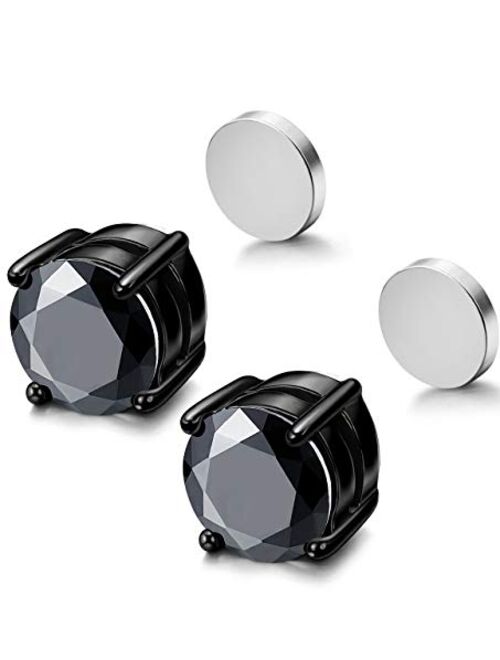 LOYALLOOK Stainless Steel Magnetic Stud Earrings for Men Women Unisex Cubic Zirconia Inlaid 5-10MM