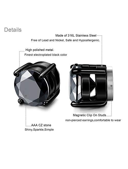 LOYALLOOK Stainless Steel Magnetic Stud Earrings for Men Women Unisex Cubic Zirconia Inlaid 5-10MM