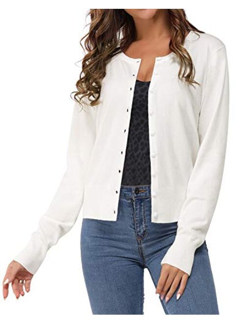 Newshows Women's Solid Button Down Long Sleeve Classic Crew Neck Knit Cardigan Sweater