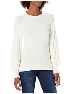 Amazon Brand - Lark & Ro Premium Mid-Weight Blend Long Sleeve Crew Neck Sweater with Ruffle Detail