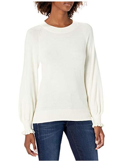 Amazon Brand - Lark & Ro Premium Mid-Weight Blend Long Sleeve Crew Neck Sweater with Ruffle Detail