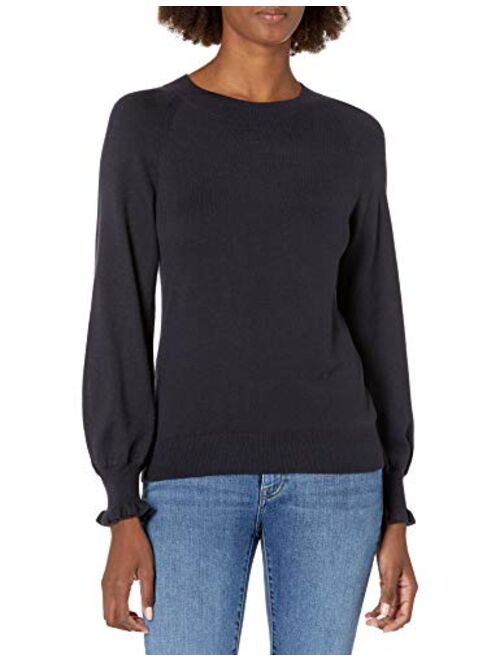 Amazon Brand - Lark & Ro Premium Mid-Weight Blend Long Sleeve Crew Neck Sweater with Ruffle Detail