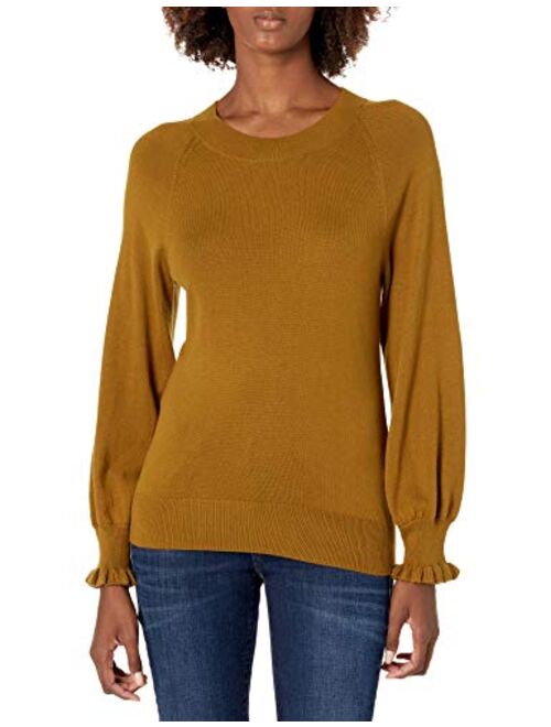 Amazon Brand - Lark & Ro Premium Mid-Weight Blend Long Sleeve Crew Neck Sweater with Ruffle Detail