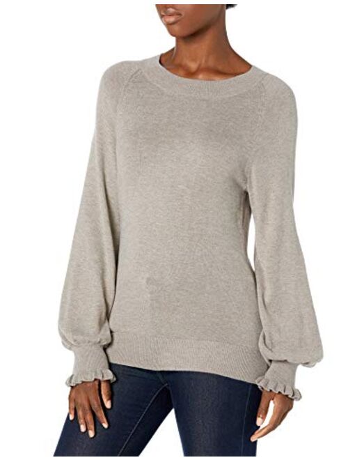 Amazon Brand - Lark & Ro Premium Mid-Weight Blend Long Sleeve Crew Neck Sweater with Ruffle Detail