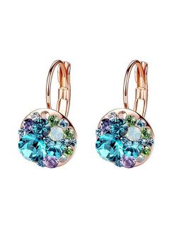 Multicolored Swarovski Crystal Earrings for Women 14K Gold Plated Leverback Dangle Hoop Earrings