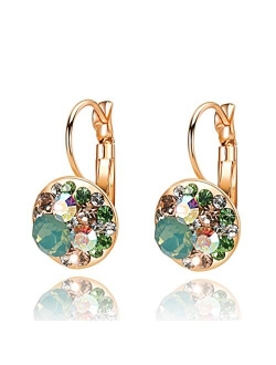 Multicolored Swarovski Crystal Earrings for Women 14K Gold Plated Leverback Dangle Hoop Earrings