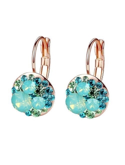 Multicolored Swarovski Crystal Earrings for Women 14K Gold Plated Leverback Dangle Hoop Earrings