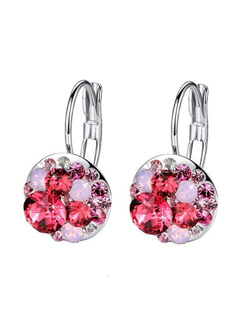 Multicolored Swarovski Crystal Earrings for Women 14K Gold Plated Leverback Dangle Hoop Earrings