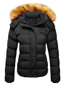 YXP Women's Down Thick Winter Coat Quilted Warm Puffer Jacke with Faux Fur Trim