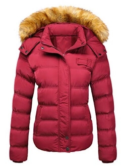 YXP Women's Down Thick Winter Coat Quilted Warm Puffer Jacke with Faux Fur Trim