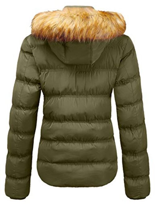 YXP Women's Down Thick Winter Coat Quilted Warm Puffer Jacke with Faux Fur Trim