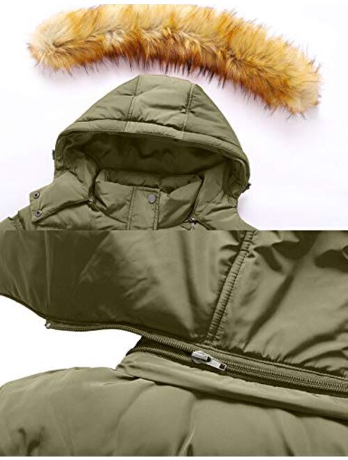 YXP Women's Down Thick Winter Coat Quilted Warm Puffer Jacke with Faux Fur Trim