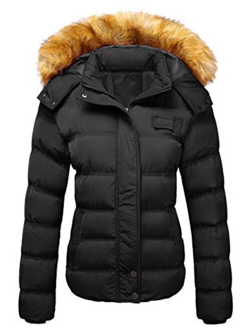 YXP Women's Down Thick Winter Coat Quilted Warm Puffer Jacke with Faux Fur Trim